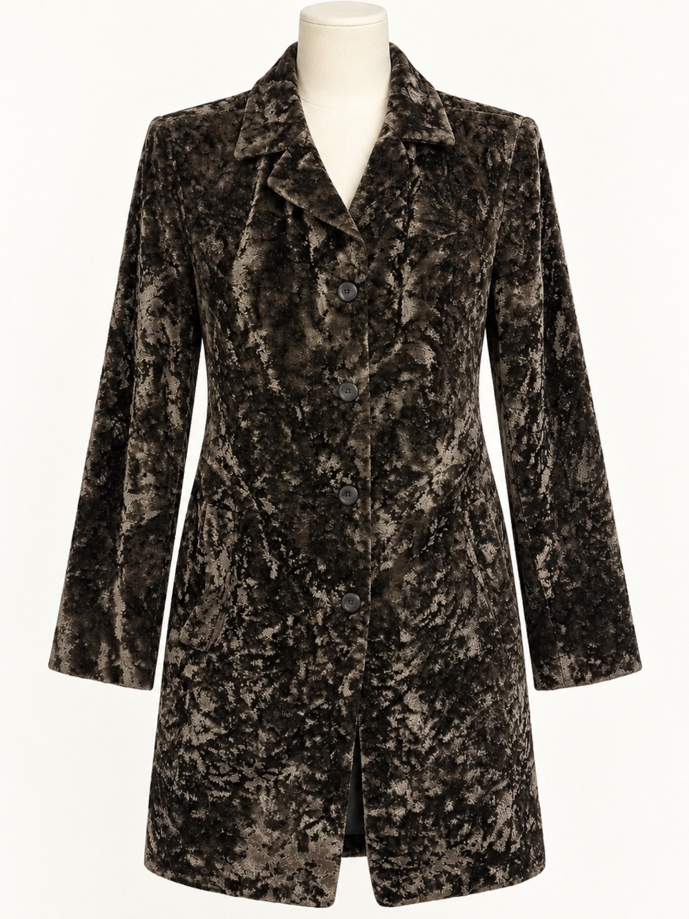 Cynthia Steffe Crushed Velvet Long Blazer Car Coat Mob Wife Brown Green Size 6